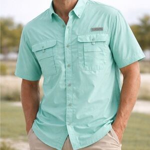 Columbia PFG Button Up Fishing Shirt – Men’s Large Mint Green
